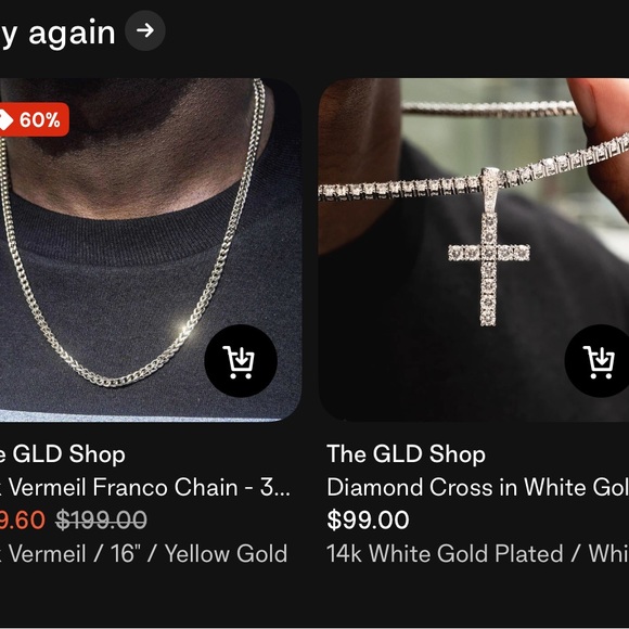 NEVER WORN The GLD SHOP 18K Vermeil Franco Chain (3mm 16in) With White Gold Cros - Picture 3 of 5